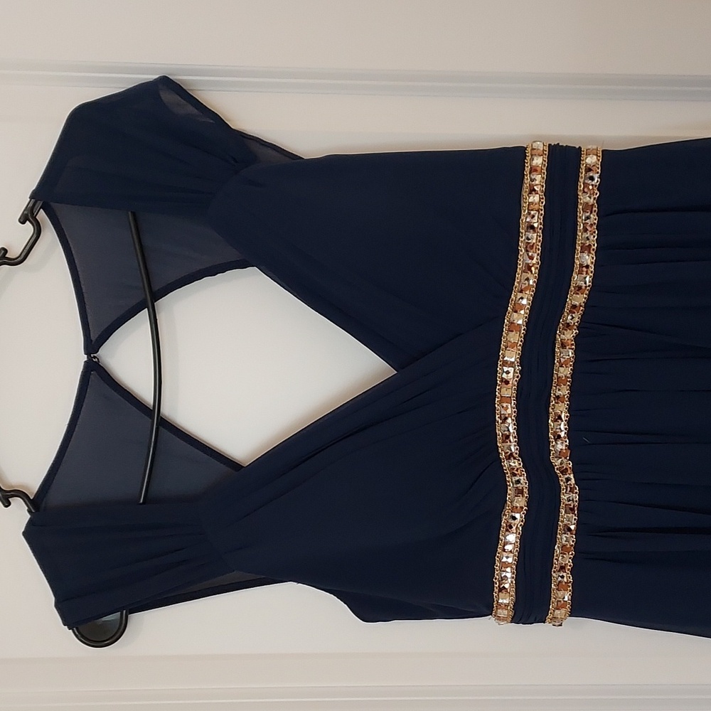 *Everpretty Full Length/ Lined Deep Royal Blue Gown w/ Gold Accents SIZE 12